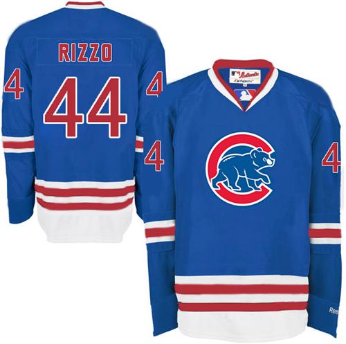 Cubs #44 Anthony Rizzo Blue Long Sleeve Stitched MLB Jersey - Click Image to Close